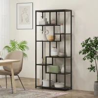 HOMCOM Seven-Tier Geometric Bookcase - Grey/Black(m-8)