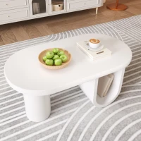 Tavolino da salotto ovale con gambe a U, in MDF e ampio spazio portaoggetti, 98,5x53,5x42 cm, Bianco(m-4)
