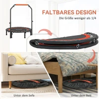 SPORTNOW Mini-Trampolin, mit höhenverstellbarem Haltegriff, LCD-Monitor, Stahl, schwarz+rot, Ø102 x 99-123cm(m-5)