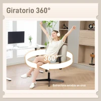 HOMCOM Silla de Oficina Piernas Cruzadas con Reposabrazos Abatible Asiento Ancho sin Ruedas Altura Ajustable Giratoria Crema(m-7)