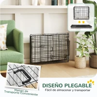PawHut Jaula para Perros Plegable con Cojín Puertas Bandeja Extraíble y Marco de Alambre Metálico 75x48,5x53 cm Negro y Beige(m-7)