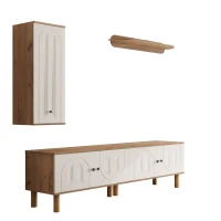 Parete attrezzata 3 pezzi, composta da mobile alto, mobile basso e pannello a parete, Colore naturale(m-8)