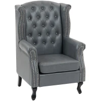 HOMCOM Wingback Accent Chair Tufted Chesterfield-style Armchair with Nail Head Trim for Living Room Bedroom Grey(m-1)