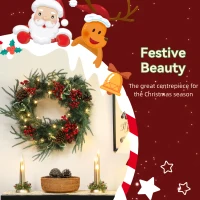 HOMCOM Ghirlandă de Crăciun de 60 cm cu Lumini Albe, Conuri de Pin, Boabe și Lederă(m-4)