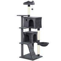 PawHut 160cm Large Cat Tree Tower with Sisal Scratching Posts, Condos, Plush Perches, Hammock, Ladder, Dark Grey(m-1)