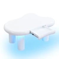 Tavolino da salotto a forma di nuvola, in MDF con illuminazione LED e cassetto, 98x65,5x40 cm, Bianco(m-11)