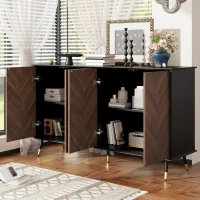 Buffet moderne à motif en chevrons, buffet avec 4 portes, 140x40x80 cm, Noir+Marron(m-5)