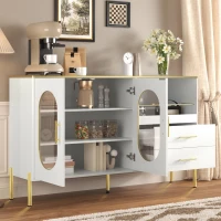 Credenza con 2 cassetti e 2 ante in vetro, ampio vano contenitivo, 140x38x90 cm, Bianco(m-6)