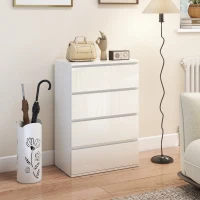 HOMCOM High Gloss Chest of Drawers, 4-Drawer Storage Cabinets, Modern Dresser for Bedroom, White(m-7)
