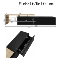 Mobile TV con illuminazione LED, spazio di archiviazione e ripiani in vetro, 170x33x33,5 cm, Colore naturale+Nero(m-3)