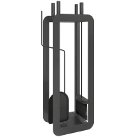 Outsunny 5 Pieces Fireplace Companion Set, Metal Fireplace Accessories Fireside Companion Set with Brush, Shovel, Poker, A Pair of Tongs, Stand, Black(m-1)