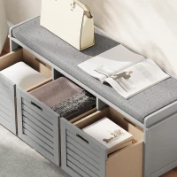 HOMCOM 3-Drawer Shoe Storage Bench - Grey(m-8)