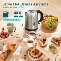 HOMCOM Simple Polished Toaster and Kettle Set - Silver Tone(m-3)