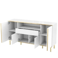 Credenza con illuminazione a LED, 4 ante, 1 cassetto, 150x40x80 cm, Bianco(m-7)