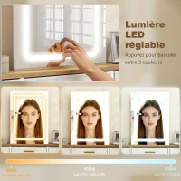 HOMCOM Coiffeuse avec miroir et lumières LED 3 couleurs, table de maquillage 10 tiroirs en tissu, 118,5 x 39,5 x 140 cm naturel(m-4)
