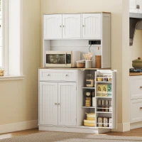 HOMCOM Hoher Küchenbuffet, Küchenschrank, Ladestation, 6 Türen, Arbeitsfläche, Gewürzhalter, 100x40x173cm, weiß(m-6)