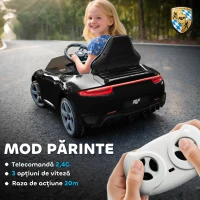 AIYAPLAY Mașină pentru Copii 3-5 Ani cu Licență Oficială RUF GT, Telecomandă, Centură de Siguranță și Muzică, Negru(m-5)