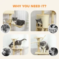 PawHut Multi-Level Cat Tower, 134cm Cat Tree with Condo and Sisal Scratching Posts for Indoor Kittens, Beige(m-8)
