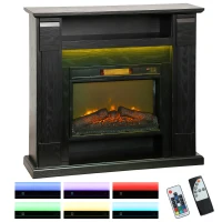 HOMCOM Camino Elettrico 1800W Regolabile con Fiamma 3D, Ripiano, Timer e Telecomando, 105x27x97 cm, Nero(m-11)