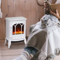 HOMCOM Șemineu Electric de Podea 1000W/2000W Efect de Flacără Luminositate Reglabilă Alb(m-8)