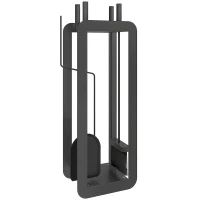 Outsunny 5 Pieces Fireplace Companion Set, Metal Fireplace Accessories Fireside Companion Set with Brush, Shovel, Poker, A Pair of Tongs, Stand, Black(m-10)