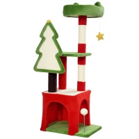 PawHut Christmas Cat Tree, 120cm Cat Tower with Scratching Post & Board, Platform, Toys, Green(m-1)