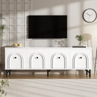 Mobile TV 4 ante, design elegante con frontale ad arco 3D, 160x38x55,5 cm, Bianco(m-4)