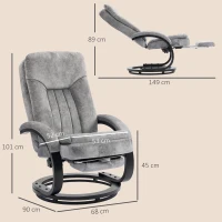 HOMCOM Swivel Recliner Chair with Footrest, Manual Recliner Armchair with Wooden Base, Plush Velvet Upholstered Reclining Chair for Living Room, Bedroom, Office, Grey(m-3)