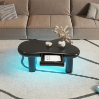 Tavolino da salotto a forma di nuvola, in MDF con illuminazione LED e cassetto, 98x65,5x40 cm, Nero(m-5)