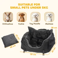 PawHut Dog Car Seat for Small Dogs with Fixed Buckle, Safety Leash, Washable Cover, 58 x 45 x 28 cm, Black(m-3)