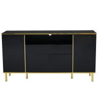 Credenza con illuminazione a LED, 4 ante, 1 cassetto, 150x40x80 cm, Nero(m-2)