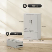 HOMCOM Dulap pentru Birou cu Raft Interior Reglabil și Sertar Alb(m-3)