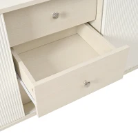 Credenza con 3 cassetti, ante scorrevoli a righe, 117,5x39,5x79 cm, Bianco(m-7)