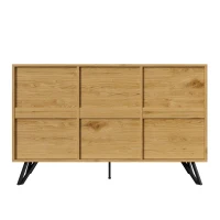 Credenza 3-ante con gambe in metallo, Ampio spazio contenitivo, 140x40x75,5 cm, Colore naturale(m-10)