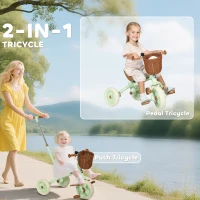 AIYAPLAY 2-In-1 Toddler Trike for 2-5 Years Old, 3 Wheel Bike with Adjustable Parent Handle, Basket for Boys and Girls, Green(m-4)