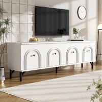 Mobile TV 4 ante, design elegante con frontale ad arco 3D, 160x38x55,5 cm, Bianco(m-1)