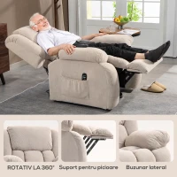 HOMCOM Fotoliu de Ridicare Masajant și Reclinabil cu 2 Buzunare și Telecomandă, 93x104x105 cm, Bej(m-8)