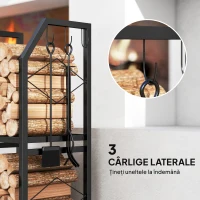 Outsunny Suport de Lemne din Oțel pe 2 Nivele cu 3 Cârlige Laterale 41x30x81cm Negru(m-5)