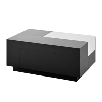 Couchtisch mit LED-Beleuchtung, ausziehbarer Tischplatte und Stauraum, 80x50x35,5 cm, Weiß+Schwarz