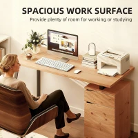 HOMCOM Computer Desk, Writing Desk with Cabinet, Drawer, Metal Legs, Work Table for Home Office Study, Natural Wood Finish(m-4)