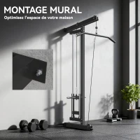 SPORTNOW Appareil de musculation mural, station de traction, poulie haute et basse, 2 poulies, en acier, 75 x 16 x 192 cm, noir(m-5)