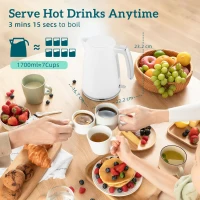 HOMCOM Set Fierbător Electric 2200W 1.7L și Prăjitor Dublu 7 Nivele Alb(m-4)