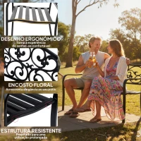 Outsunny Banco de Jardim de Aço Banco de Exterior com Encosto e Apoio para os Braços para Pátio Varanda 127x60x89 cm Preto(m-5)