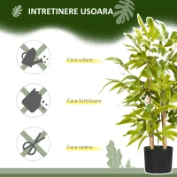 HOMCOM Plantă Artificială de Bambus, Înălțime 60 cm, din Poliester și PP, Verde, cu Vas de Ciment Ø15x12.5 cm(m-6)