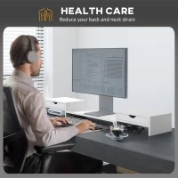 HOMCOM Dual Monitor Stand Riser with 2 Drawers, Adjustable Length and Angle, 116cm Monitor Riser for Laptop, Computer, PC, Small Printer, White(m-6)