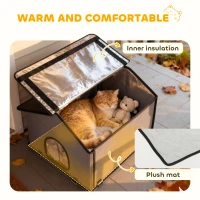 PawHut Outdoor Cat House, Waterproof Insulated Cat Kennel with Elevated Base, Foldable Feral Kitty Shelter for Kittens, Grey(m-7)