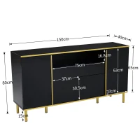 Credenza con illuminazione a LED, 4 ante, 1 cassetto, 150x40x80 cm, Nero(m-3)