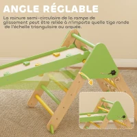 AIYAPLAY Triangle d'escalade enfants 8 en 1 avec rampe double face, arc d'escalade en bois avec toboggan & échelle, vert(m-6)