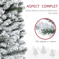 HOMCOM Brad de Crăciun Înzăpezit din PP Verde cu 492 Ramuri Ignifuge și Bază din Oțel Inoxidabil, Ø60x180 cm(m-4)