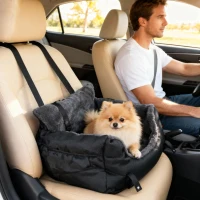 PawHut Dog Car Seat for Small Dogs with Fixed Buckle, Safety Leash, Washable Cover, 58 x 45 x 28 cm, Black(m-10)